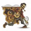 A skinny guy singing and dancing on stage tattoo design idea