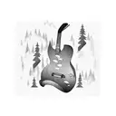 A guitar surrounded by a forest landscape tattoo design idea