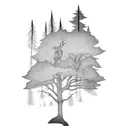 A guitar surrounded by a forest landscape tattoo design idea