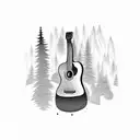 A guitar surrounded by a forest landscape tattoo design idea