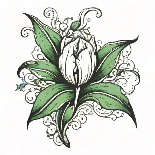 white and green tulip flower tattoo design idea