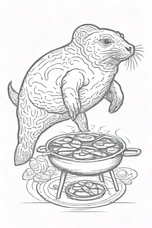 seal bbq grilling tattoo design idea