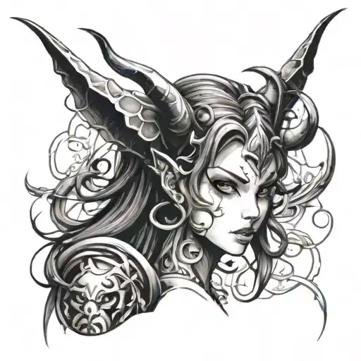 Devil anime girl tattoo design idea