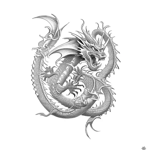 dragon with dragger  for front arm bw elbow and wrist wrapped around design keep it bol and force tattoo design idea