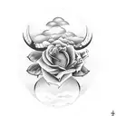 rose, taurus, moon tattoo design idea