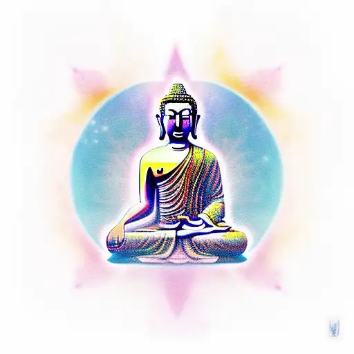Buddha meditating in space tattoo design idea