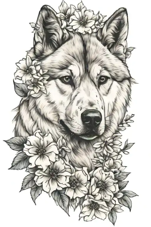 Akita and flowers  tattoo design idea