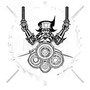 A minimalist tattoo of a wizard casting a spell with gears and cogs incorporated into the design. tattoo design idea