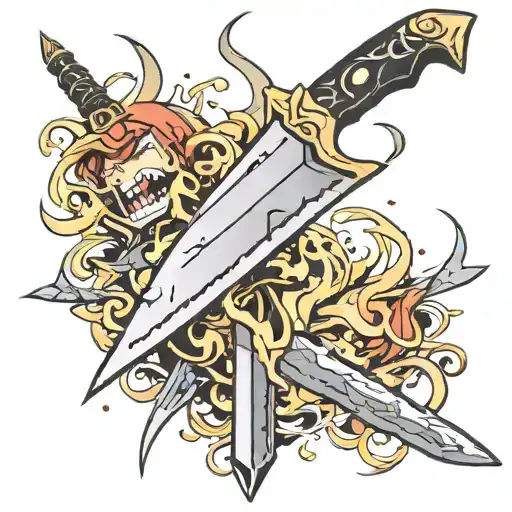 A chef's knife morphing into a flaming sword tattoo design idea