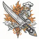 A chef's knife morphing into a flaming sword tattoo design idea