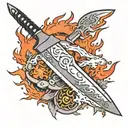 A chef's knife morphing into a flaming sword tattoo design idea