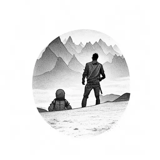 dad with son on his shoulders looking at the hollywoodsign tattoo design idea