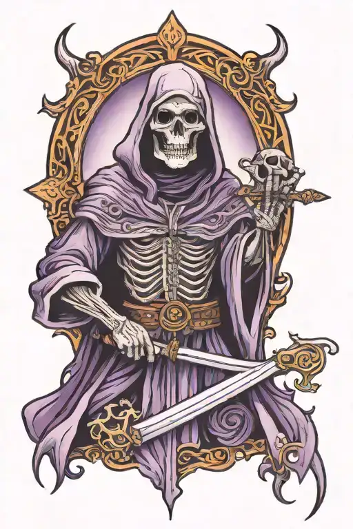 Grim reaper with violet aura surrounding tattoo design idea