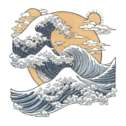 GREAT WAVE AND KAMIKAZE SUN tattoo design idea