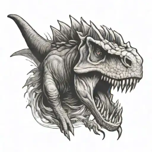 dinosaur with mullet tattoo design idea