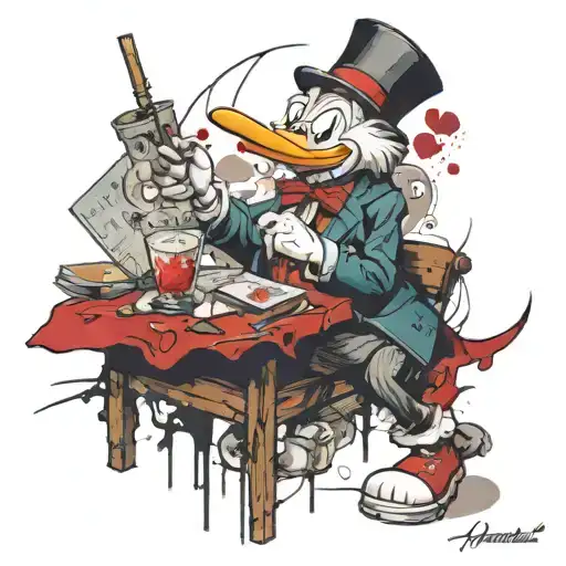 joakim Scrooge McDuck rolling a joint with bugs bunny tattoo design idea