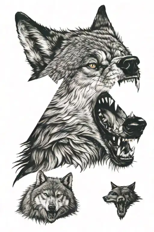 angry wolf head tattoo design idea