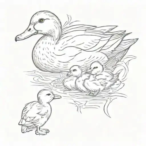 mama duck and duckling tattoo design idea