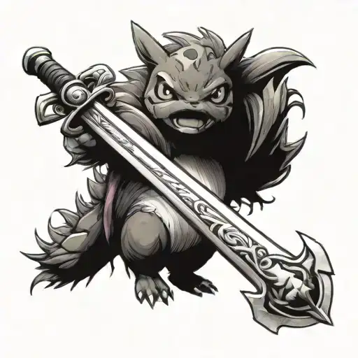 a pokemon with a sword tattoo design idea