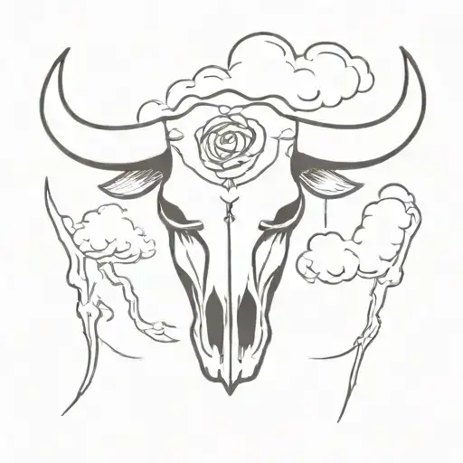cloud and bull skull tattoo design idea