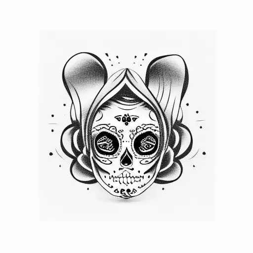 Chicano girl face with traditional Mexican sugar skull makeup tattoo design idea