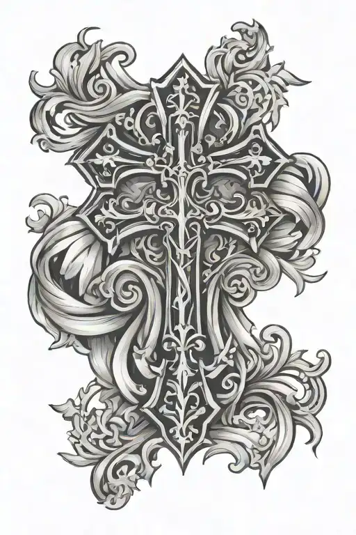 cross with with banners  tattoo design idea