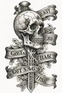 cross with 4 banners saying I  Got A Price tag on this Heavy Head  Of Mine tattoo design idea