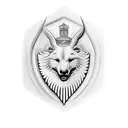 A thermoforming machine with a traditional family crest in the background tattoo design idea