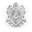 A thermoforming machine with a traditional family crest in the background tattoo design idea