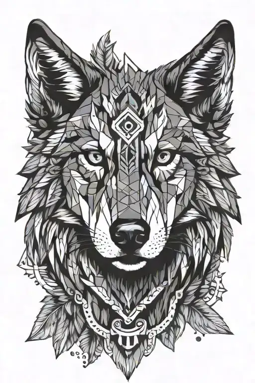 hour glass indian wolf  headdress  tattoo design idea