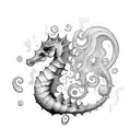 A mystical seahorse surrounded by musical notes tattoo design idea