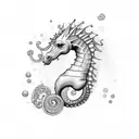 A mystical seahorse surrounded by musical notes tattoo design idea