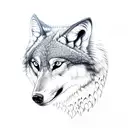 wolf with waterlilly tattoo design idea