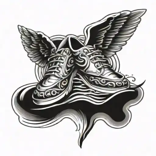 winged shoe over water ripples tattoo design idea