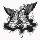 winged shoe over water ripples tattoo design idea