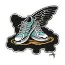 winged shoe over water ripples tattoo design idea