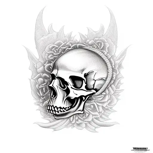 big skull, turbo, car parts tattoo design idea