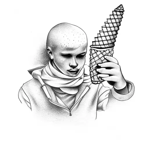 A student holding an ice cream cone while playing football tattoo design idea
