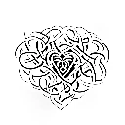 Create a minimalist tattoo of a Persian symbol of love intertwined with calligraphy tattoo design idea