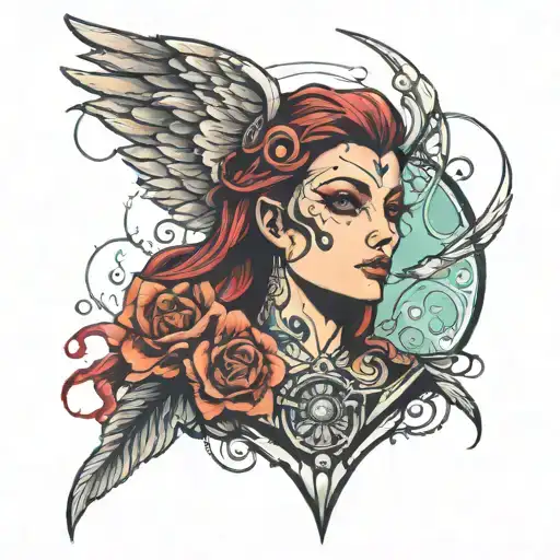 angel stone ciberpunk tattoo design idea