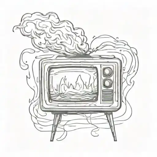 burning old retro tv tattoo design idea