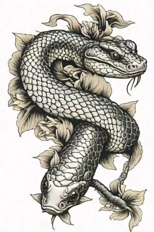 snake with koi fish yi yang pez koi tattoo design idea