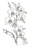 black line that is a stamp that has bud flowers and orchids inside and tattoo design idea
