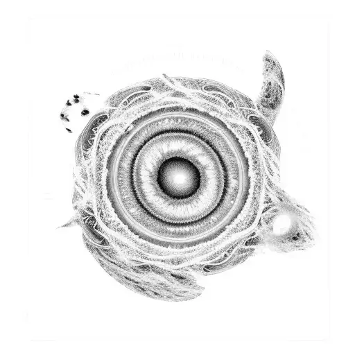 A swirling galaxy made up of intricate book pages, representing the vastness of knowledge and the mysteries of the universe tattoo design idea