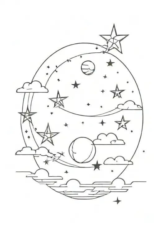 sky filled with stars surrealist tattoo design idea
