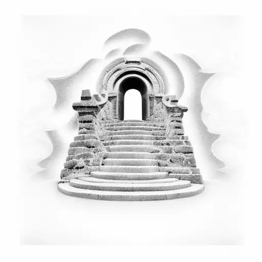 gate to heaven with stone stairs tattoo design idea