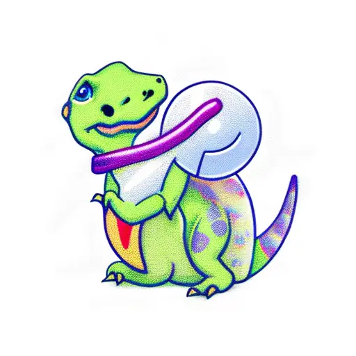 baby dinosaur holding a rattle  tattoo design idea