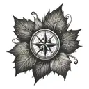 half Maple leaf half compass. mountains game dice poker tattoo design idea