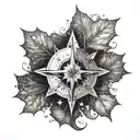 half Maple leaf half compass. mountains game dice poker tattoo design idea