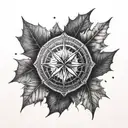 half Maple leaf half compass. mountains game dice poker tattoo design idea